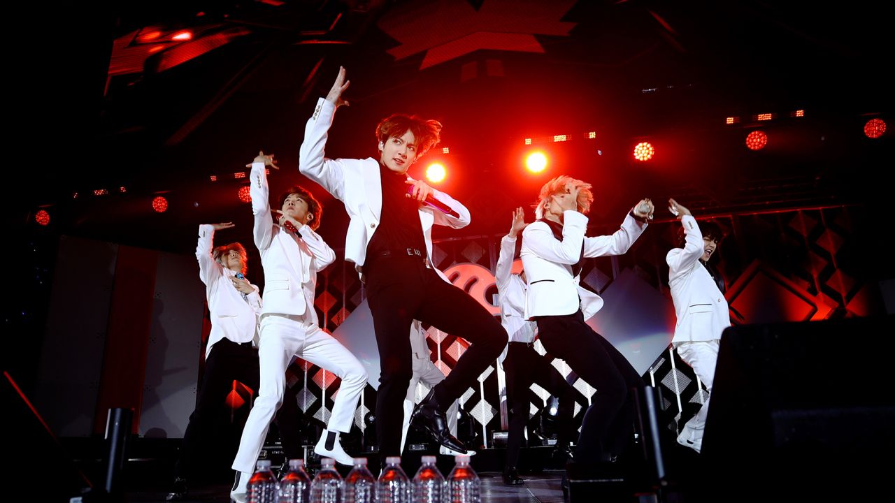 BTS perform onstage in Los Angeles in 2019.