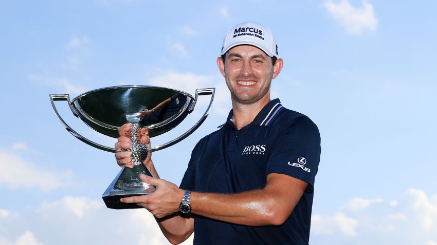 ATLANTA, GEORGIA - SEPTEMBER 05: Patrick Cantlay of the United States celebrates with the FedEx Cup after winning during the final round of the TOUR Championship at East Lake Golf Club on September 05, 2021 in Atlanta, Georgia. (Photo by Sam Greenwood/Getty Images)