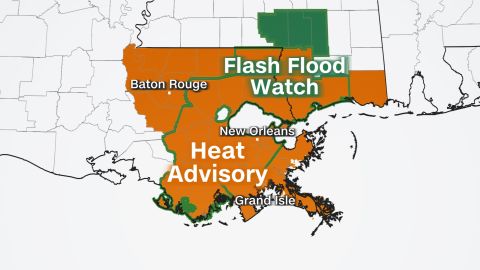 A heat advisory and a flash flood watch were issued Monday for areas of Louisiana and Mississippi still recovering from Hurricane Ida.