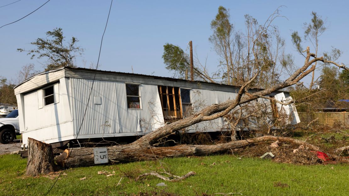 A damaged trailer is seen in Reserve, Louisiana, a town in St. John the Baptist Parish.