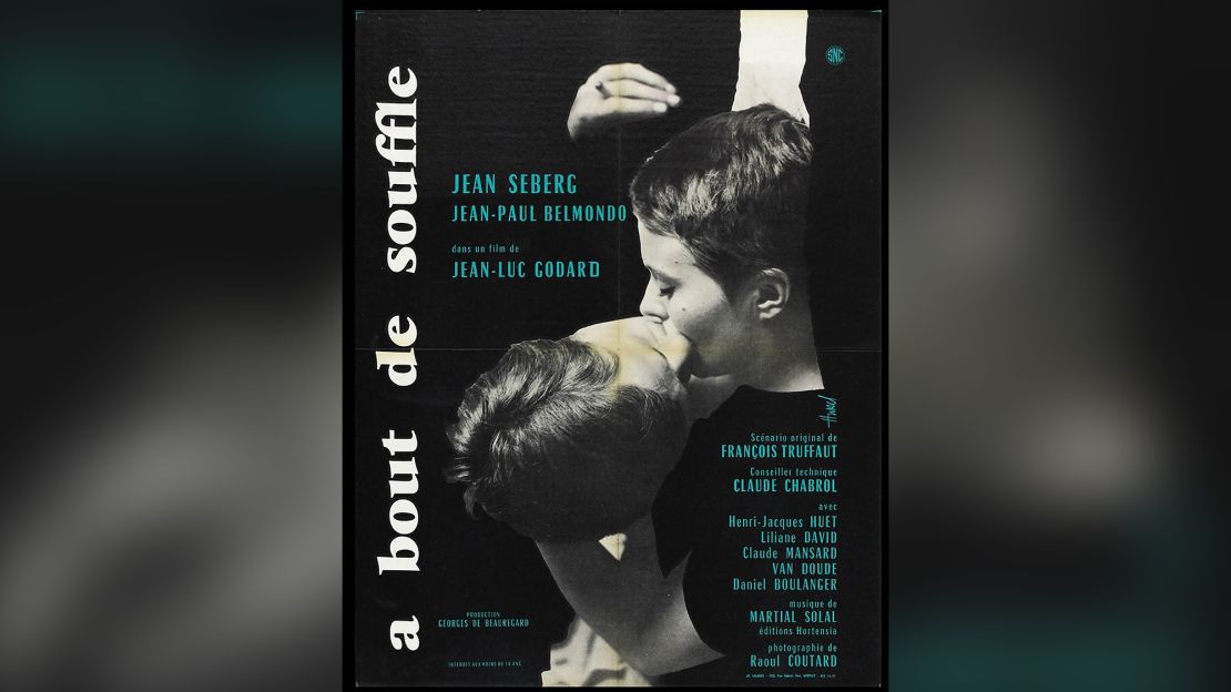 A 1959 poster with Jean-Paul Belmondo and Jean Seberg in "Breathless" (aka "À bout de souffle").