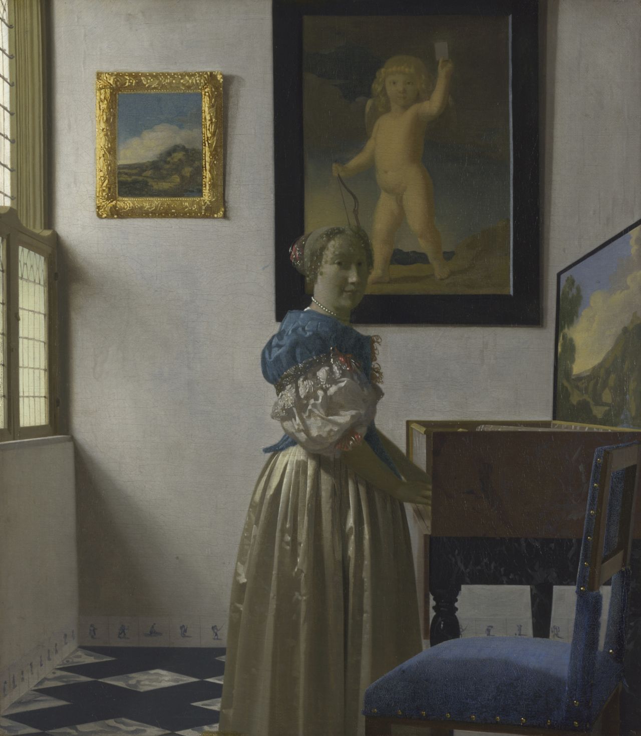 The same cupid has appeared in other works. According to art historian Stephan Koja, Vermeer may have owned the painting it was based on.