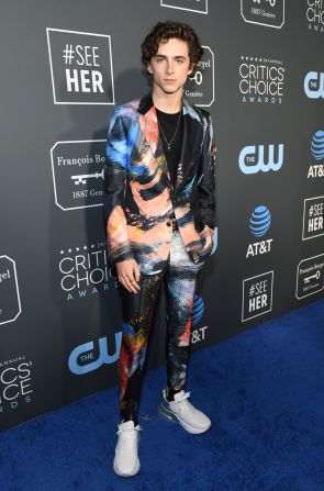 Streetwear began slipping back into his closet, like when he paired this watercolor-printed Alexander McQueen suit with white sneakers at the 2019 Critics' Choice Awards.
