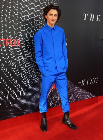 Refreshing, bold hues were on display as Chalamet promoted "The King," like this electric blue Haider Ackermann outfit worn to the movie's 2019 Australian premiere.