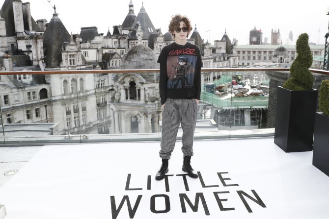 In recent years, Chalamet's wardrobe has become edgier, with black leather boots making frequent appearances. His look for the 2019 London premiere of "Little Women" signaled a grungier Chalamet through his Gorillaz band tee and black sunglasses.
