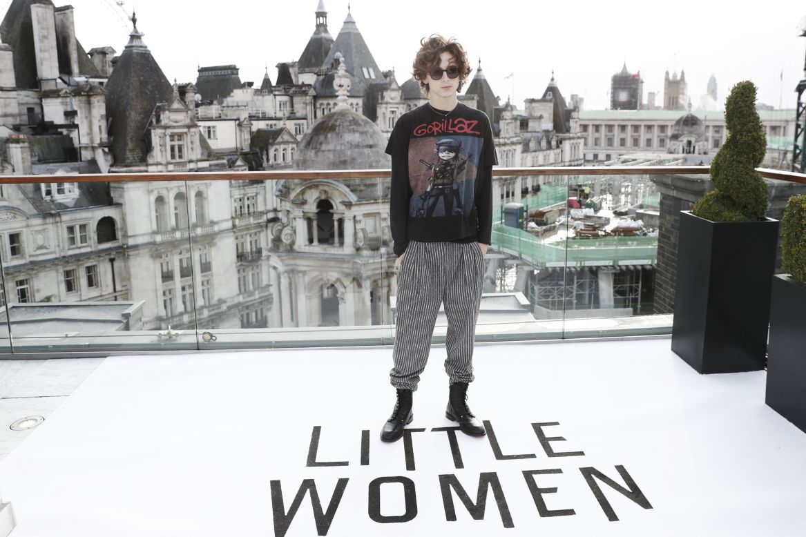 In recent years, Chalamet's wardrobe has become edgier, with black leather boots making frequent appearances. His look for the 2019 London premiere of "Little Women" signaled a grungier Chalamet through his Gorillaz band tee and black sunglasses.