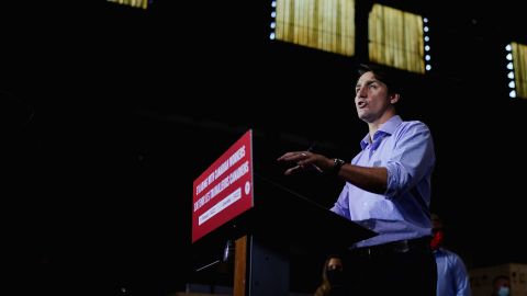 Justin Trudeau speaks at a campaign in Welland, Ontario, on Monday.