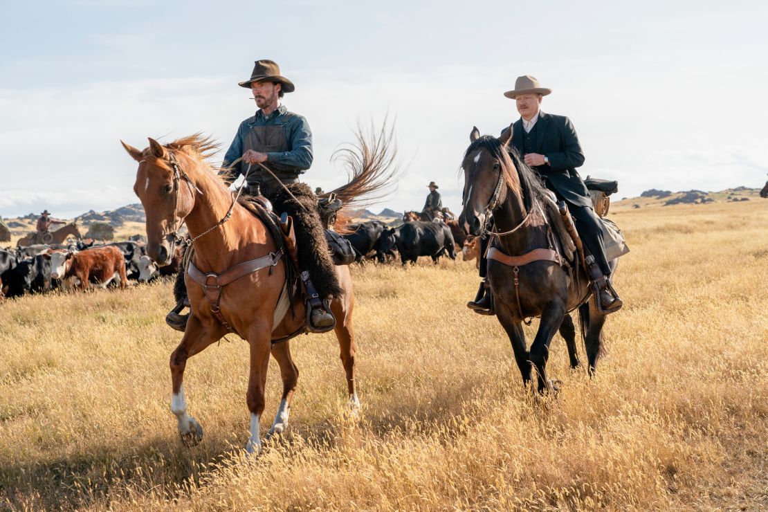 In "The Power of the Dog," Benedict Cumberbatch (left) plays a cowboy whose repressed sexuality informs his prickly personality. 