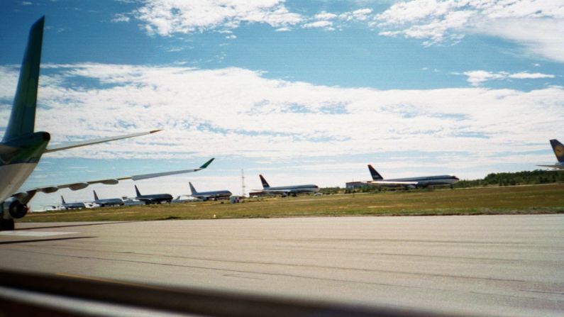 <strong>Gander Airport:</strong> Nick and Diane's flight diverted to Gander -- a rural town with a big airport. 38 planes landed in Gander on September 11. Nick took this photo from the airplane window.