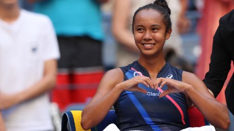 Leylah Fernandez celebrates reaching the US Open semifinals.