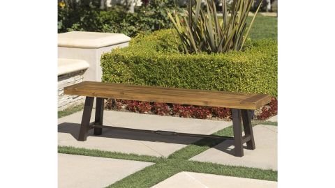 Christopher Knight Home Catriona Outdoor Bench in Acacia Wood with Metallic Accents