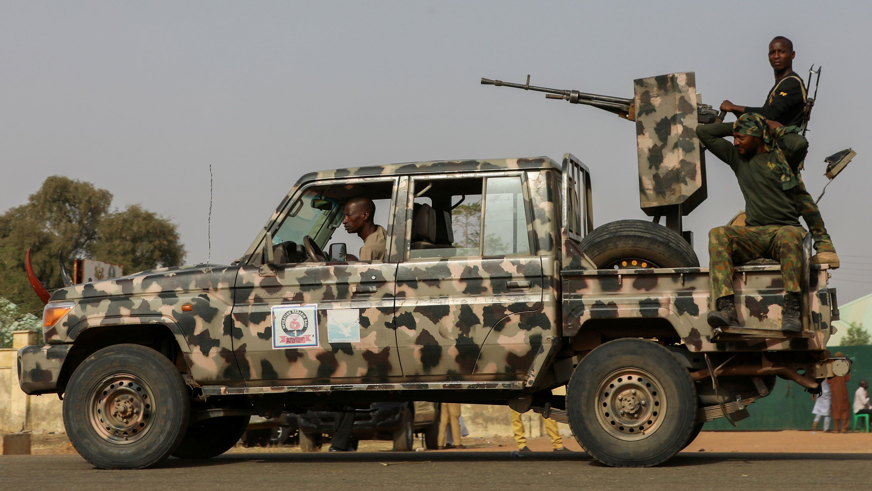 Security forces patrol Nigeria's troubled northwestern Zamfara State on March 3, 2021.