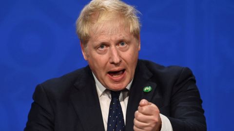 Britain's Prime Minister Boris Johnson during a press conference inside the Downing Street Briefing Room in central London on September 7.