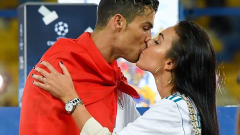 Cristiano Ronaldo and partner Georgina Rodriguez celebrate Real Madrid's Champions League win over Liverpool in 2018.