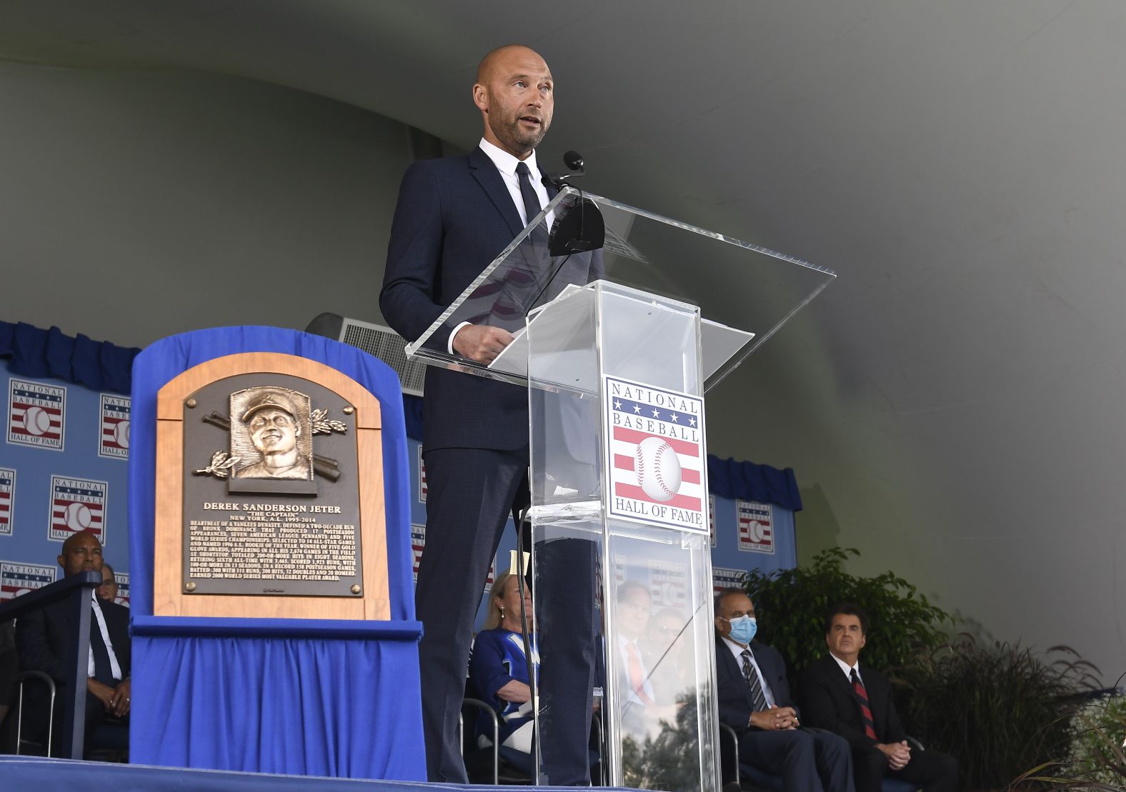 Jeter speaks at his Hall of Fame induction ceremony in Cooperstown, New York.