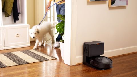 The Roomba j7+ uses artificial intelligence to avoid pet poop and cords from electronics.
