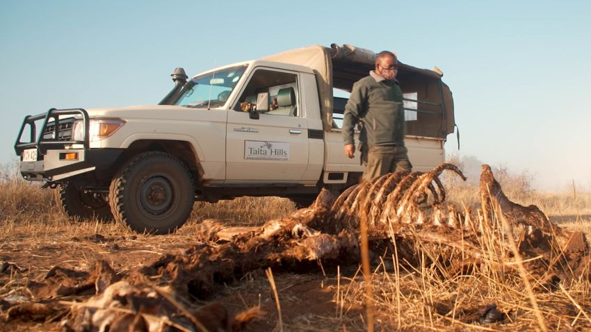 Donart Mwakio and poached giraffe carcass