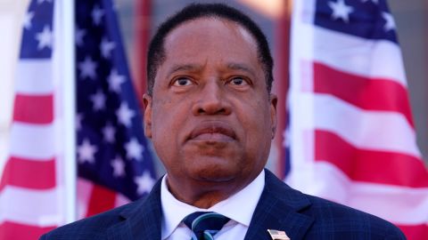 Republican gubernatorial candidate Larry Elder speaks to supporters during an Asian Rally for Yes Recall at the Asian Garden Mall in Little Saigon, Westminster, California, on September 4, 2021 -