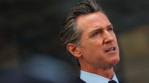 California Gov. Gavin Newsom looks on during a press conference at The Unity Council on May 10, 2021, in Oakland, California. 
