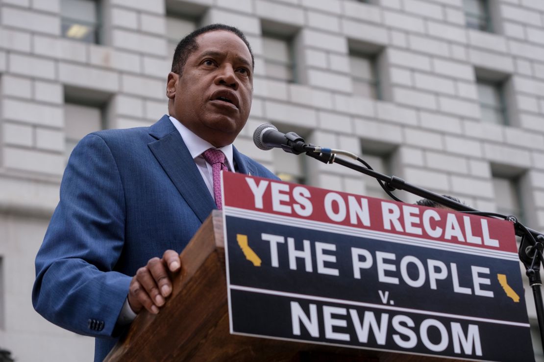 Republican gubernatorial candidate Larry Elder speaks during a news conference in Los Angeles earlier this month. 
