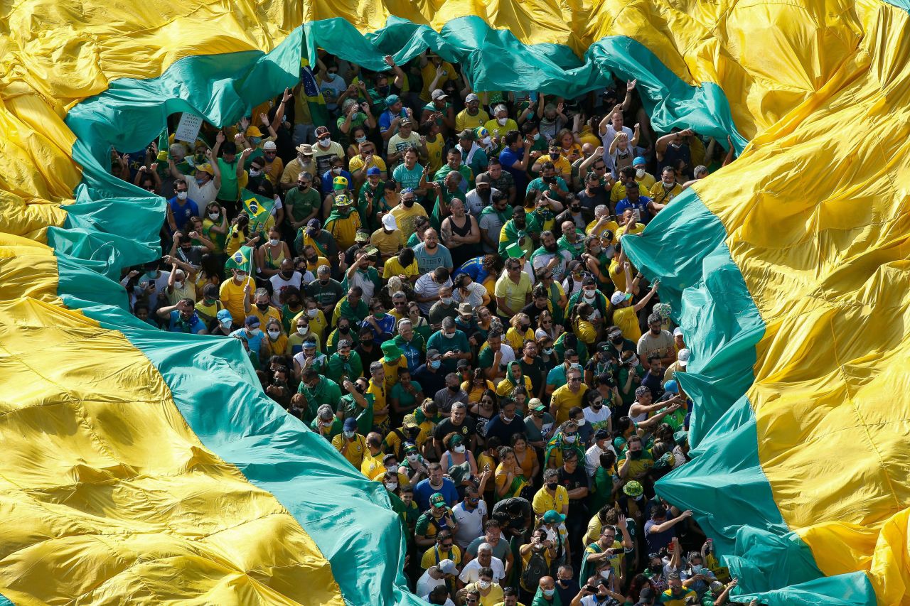 People in São Paulo, Brazil, show support for <a href="https://www.cnn.com/2021/09/07/world/bolsonaro-protest-supporters-brasilia-intl/index.html" target="_blank">embattled President Jair Bolsonaro</a> during an Independence Day demonstration on Tuesday, September 7.