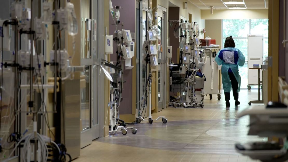 A hallway in the Covid-19 ICU at Appalachian Regional Healthcare in Hazard.