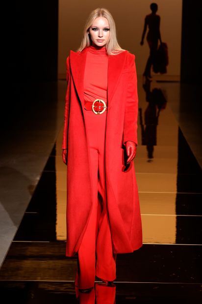 Designer Sergio Hudson created a brand new red version of former First Lady Michelle Obama's inauguration outfit.