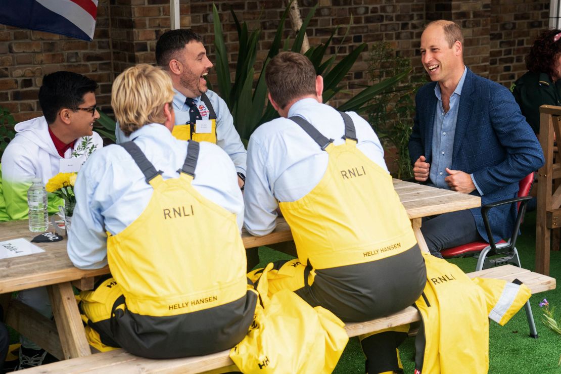 Prince William speaks with Royal National Lifeboat Institution crew in London on September 9.
