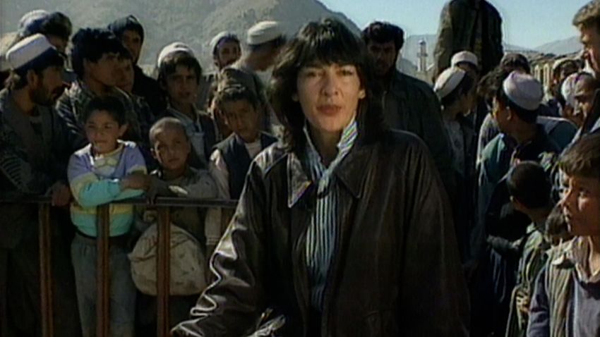 Christiane Amanpour is seen reporting from Afghanistan for CNN in the 1990s.