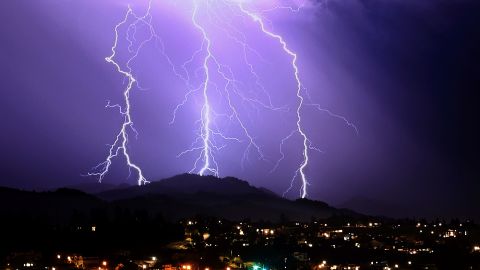 Lightning strikes an area near Sugarloaf Ridge State Park outside of Santa Rosa, California on  Thursday.