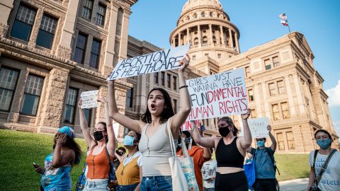 Abortion rights advocates marched outside the Texas State Capitol last week after a new strict abortion ban went into effect.