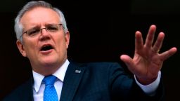 Australian Prime Minister Scott Morrison speaks to the media during a press conference at Parliament House in Canberra, on Sept. 9, 2021. The government confirmed it refused to allow climate change goals to be written into a proposed free trade deal with Britain, as pressure mounts on Australia to make more ambitious commitments to cut carbon emissions. 