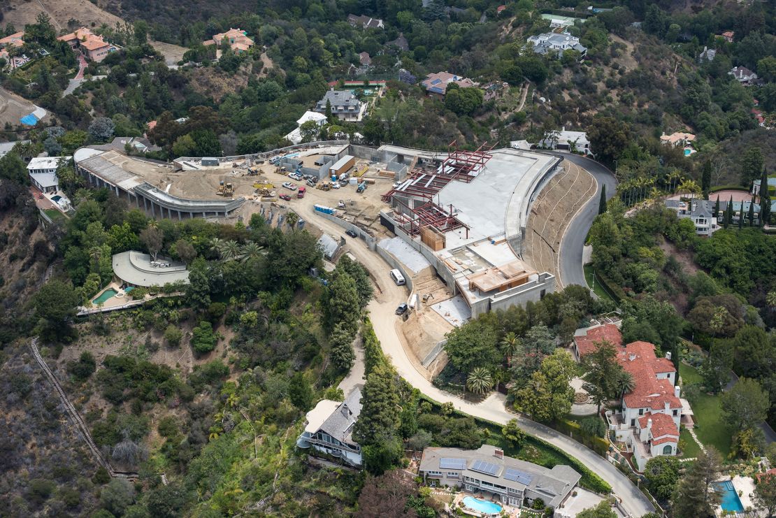Early construction of the mega mansion built by Nile Niami, in Bel Air, California in May 2015. 