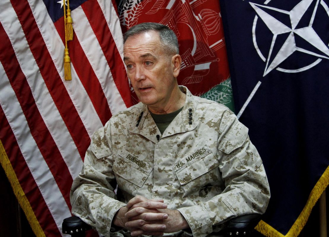 Marine Gen. Joseph Dunford, who commanded the US-led International Security Assistance Force (ISAF) in Afghanistan, spoke during an interview with The Associated Press at the ISAF headquarters in Kabul in August 2013. 