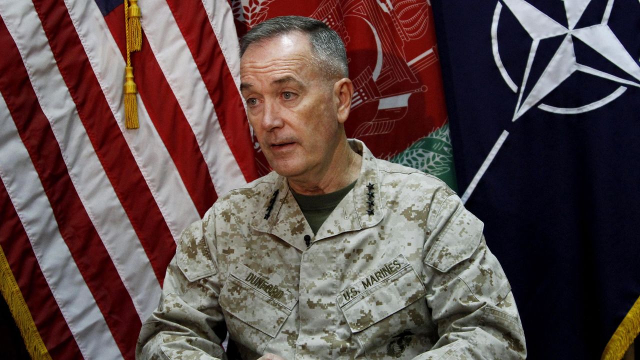 Marine Gen. Joseph Dunford, who commanded the US-led International Security Assistance Force (ISAF) in Afghanistan, spoke during an interview with The Associated Press at the ISAF headquarters in Kabul in August 2013.
