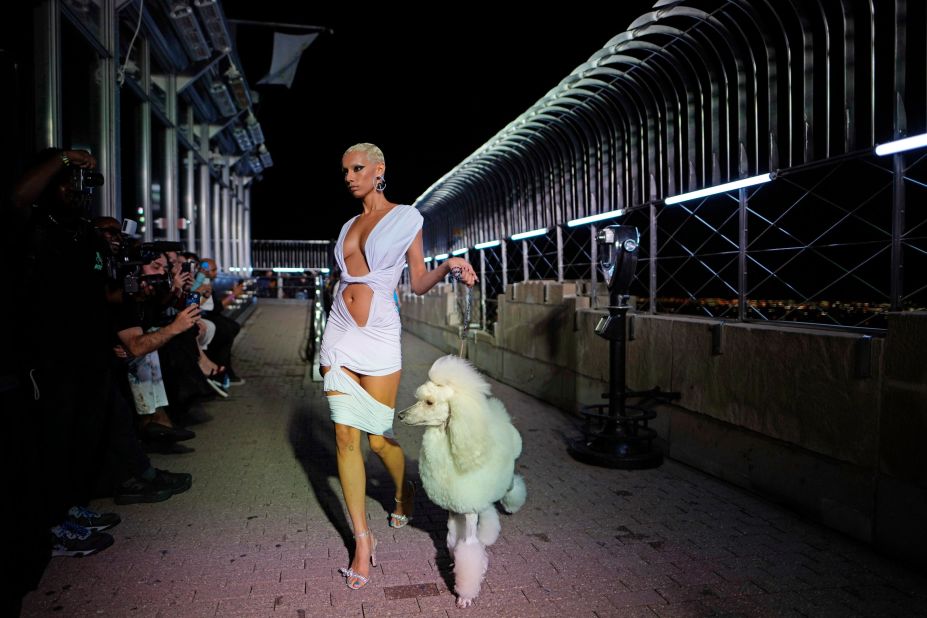A model was accompanied by a poodle at LaQuan Smith's Empire State Building show.