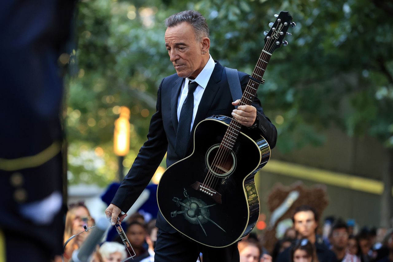 New Jersey native Bruce Springsteen performs his song "I'll See You In My Dreams" during the 9/11 ceremony in New York. Springsteen's 2002 album "The Rising" was a response to the attacks.
