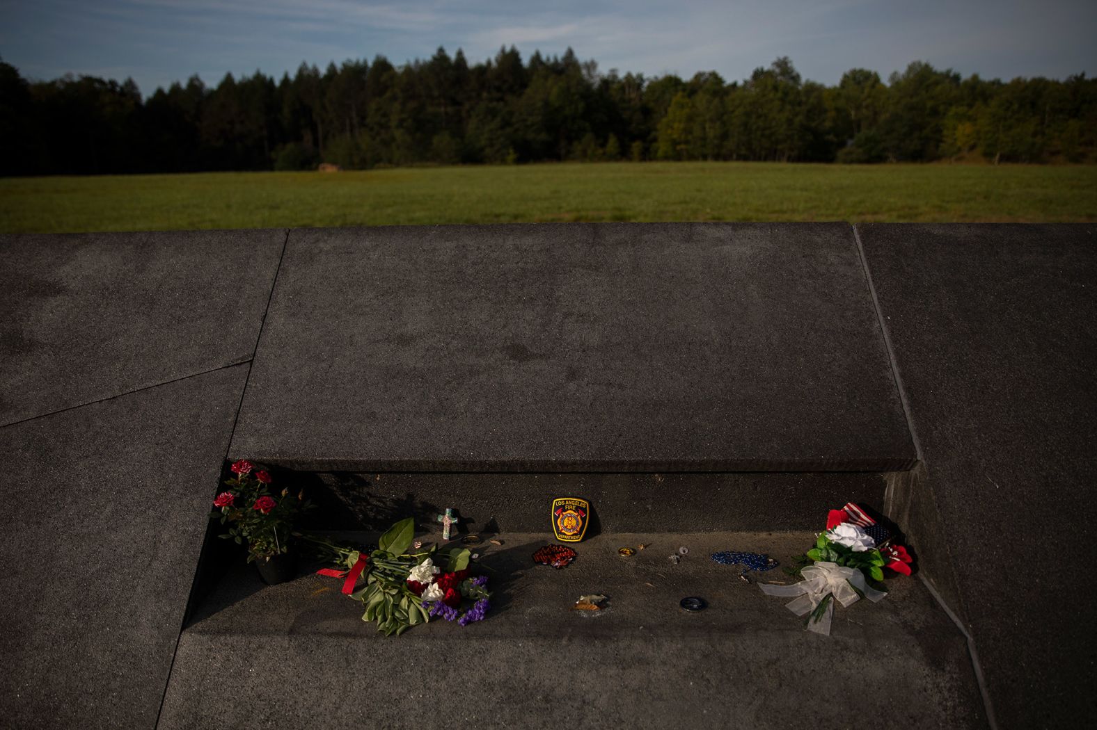 Flowers are placed at the memorial near Shanksville.