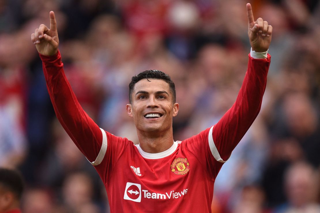 Ronaldo celebrates after scoring Manchester United's second goal.