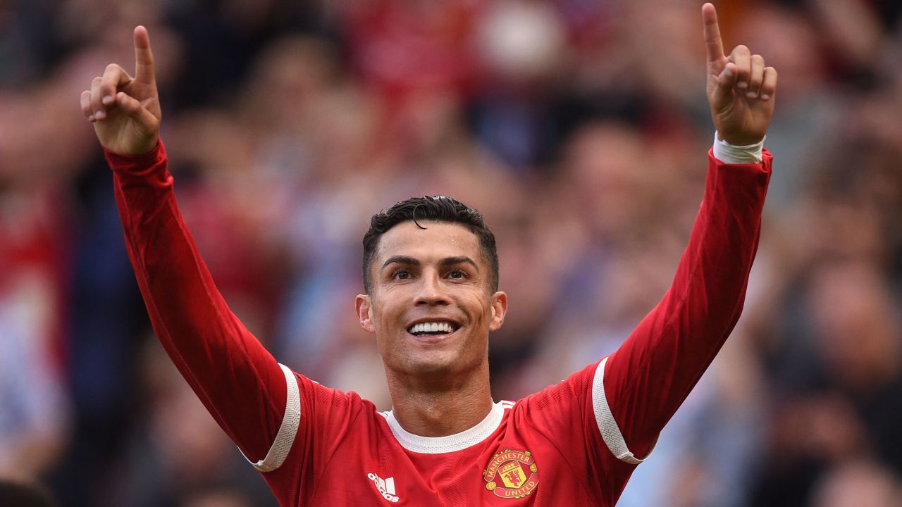 Ronaldo celebrates after scoring Manchester United's second goal.