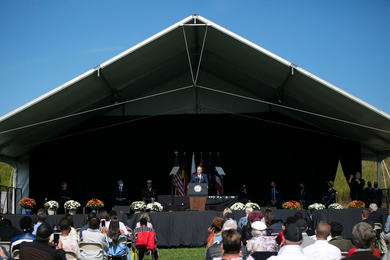 Former President George W. Bush speaks at the memorial ceremony in Shanksville. "On America's day of trial and grief, I saw millions of people instinctively grab for a neighbor's hand and rally to the cause of one another. That is the America I know," Bush said.