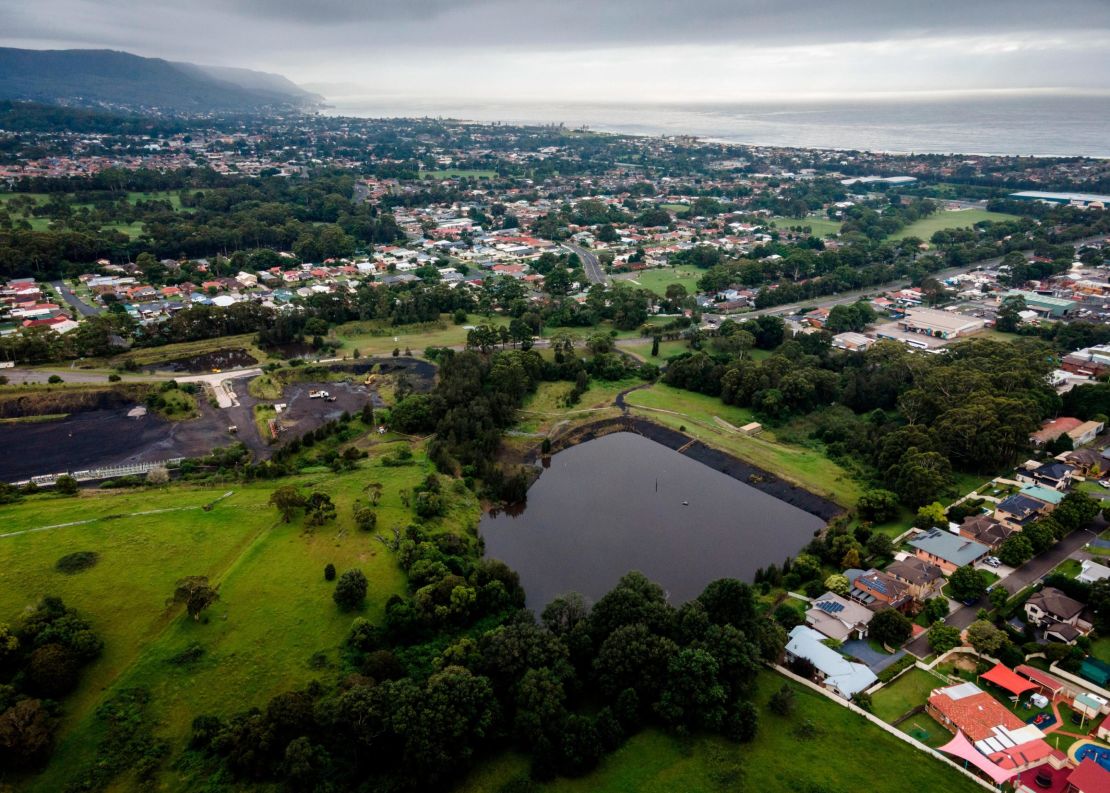 An aerial view of a coal mine in Wollongong, Australia.