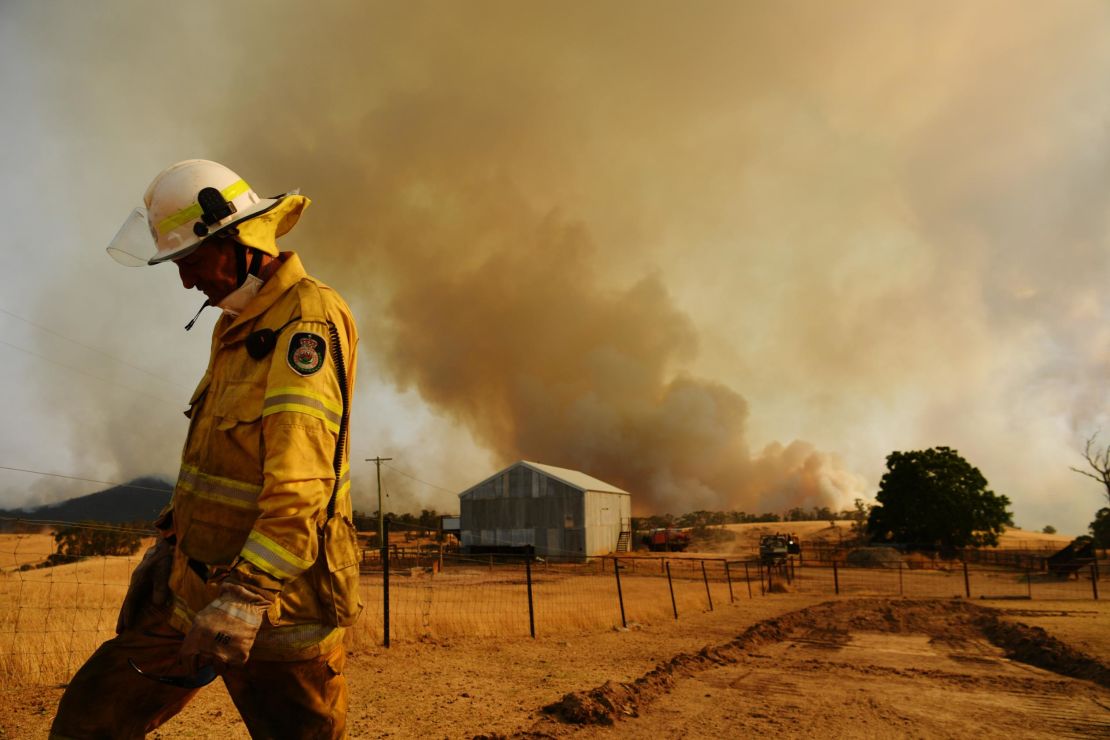 A firefighter in Tumburumba, Australia on January 11, 2020.