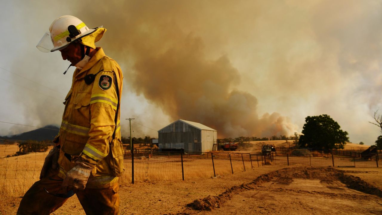 A firefighter in Tumburumba, Australia on January 11, 2020.