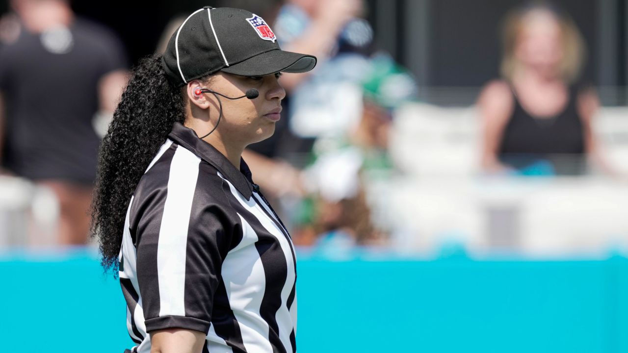 Maia Chaka was a line judge Sunday for the game between the Carolina Panthers and the New York Jets.