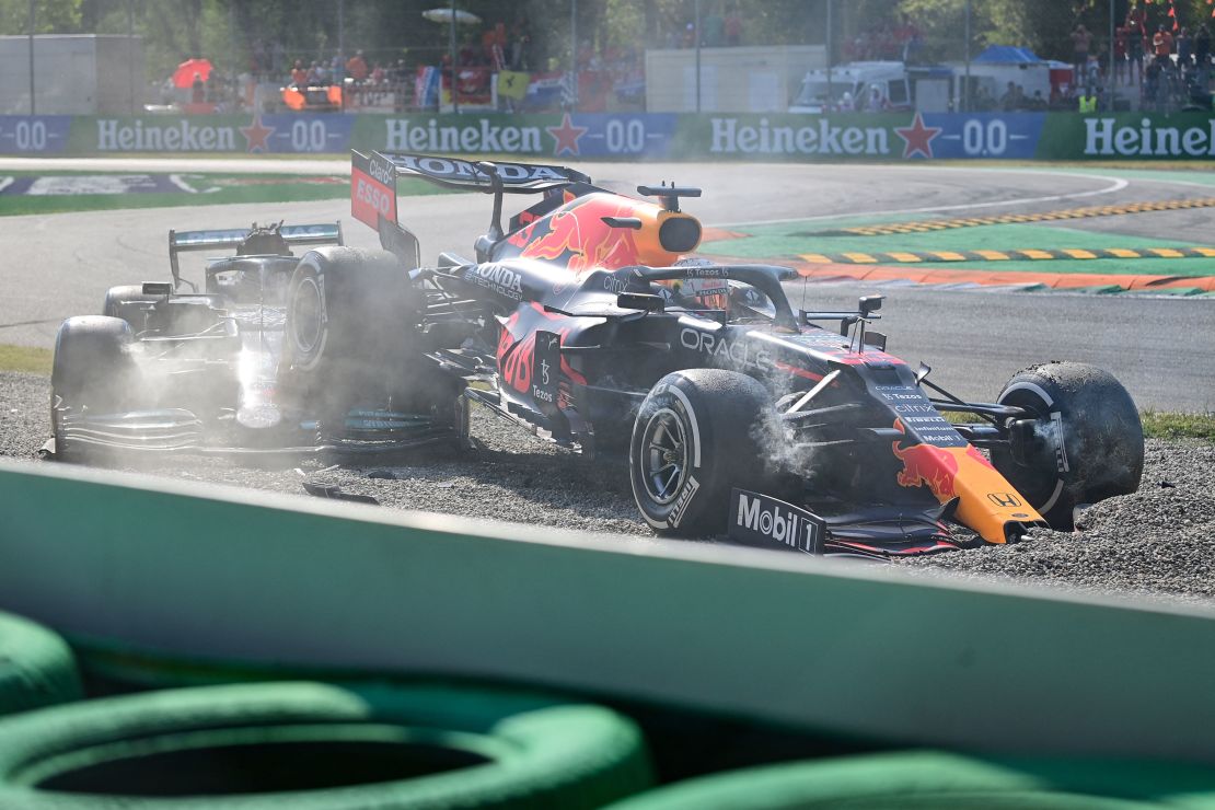 Verstappen's car ended up on top of Hamilton's at the Italian Grand Prix in September.