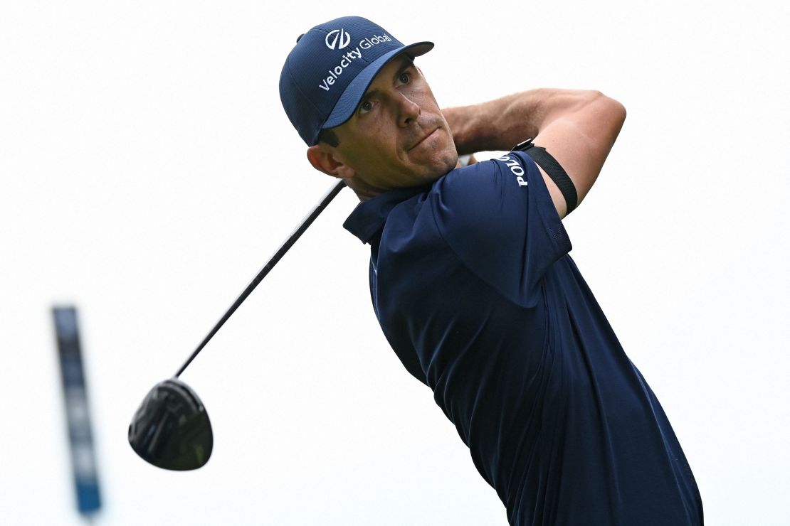 Horschel watches his shot from the 4th tee on Day 4 of the BMW PGA Championship.