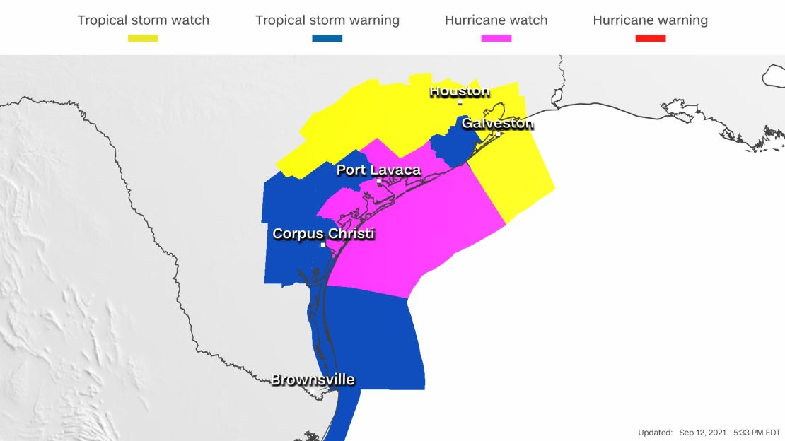 Current hurricane and tropical storm alerts in effect for Nicholas.