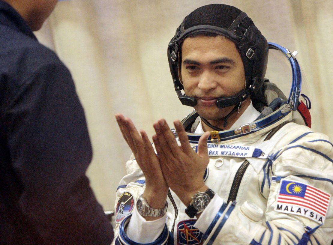 Sheikh Muszaphar Shukor, Malaysia's first astronaut, is shown during a farewell ceremony at the Baikonur cosmodrome, in Kazakhstan, on October 10, 2007, before lifting off for the space station. 