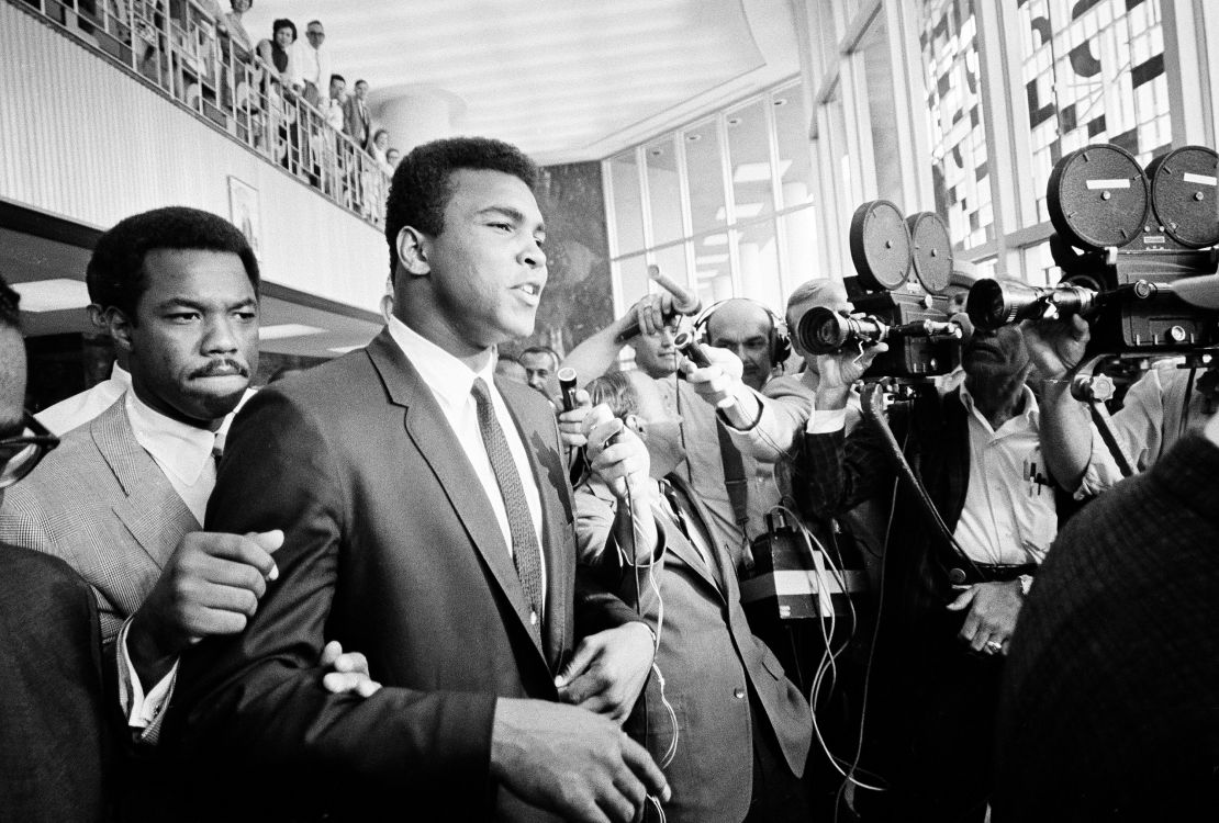 Ali tells the assembled media "no comment" during a recess in his trial for dodging the US military draft in 1967.
